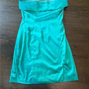 Strapless Teal A-Line Dress 👗